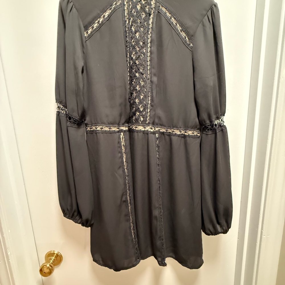 Express Black Flare Mini Dress Crochet Embroidery Black Dress